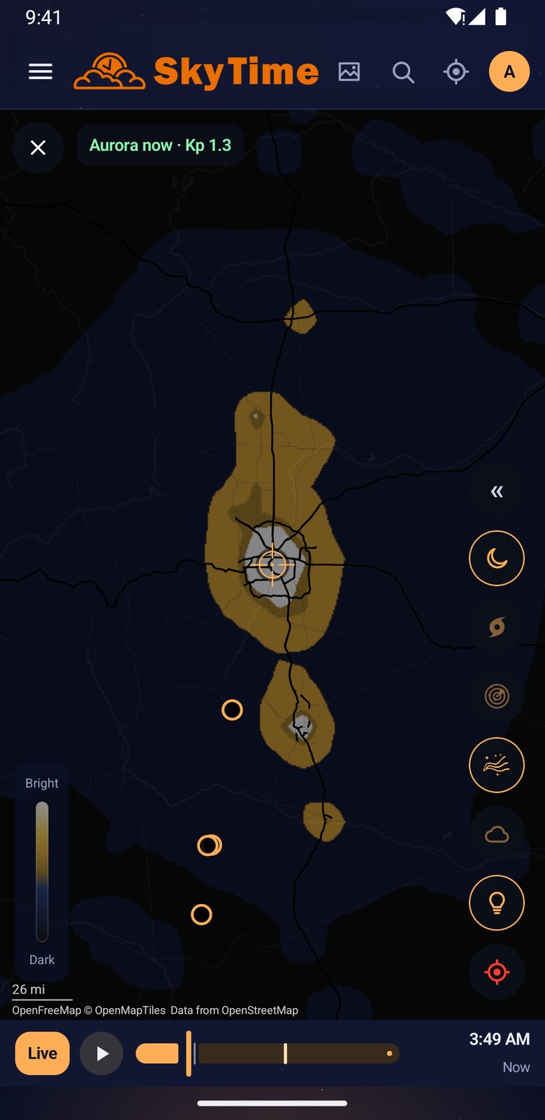 Dark sky map in the app