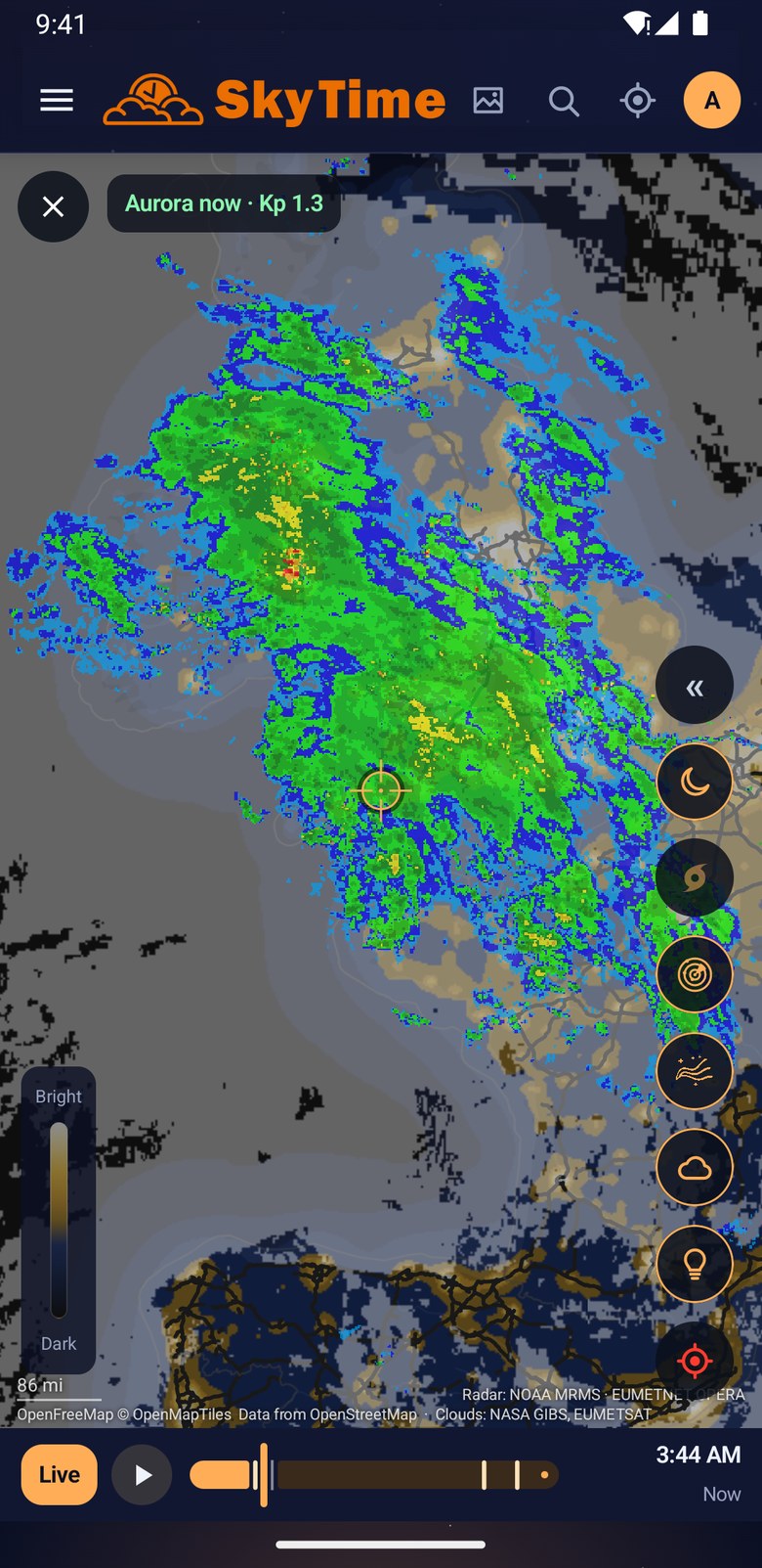Weather radar and satellite cloud in the app